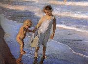 Joaquin Sorolla Two children in Valencia Beach painting